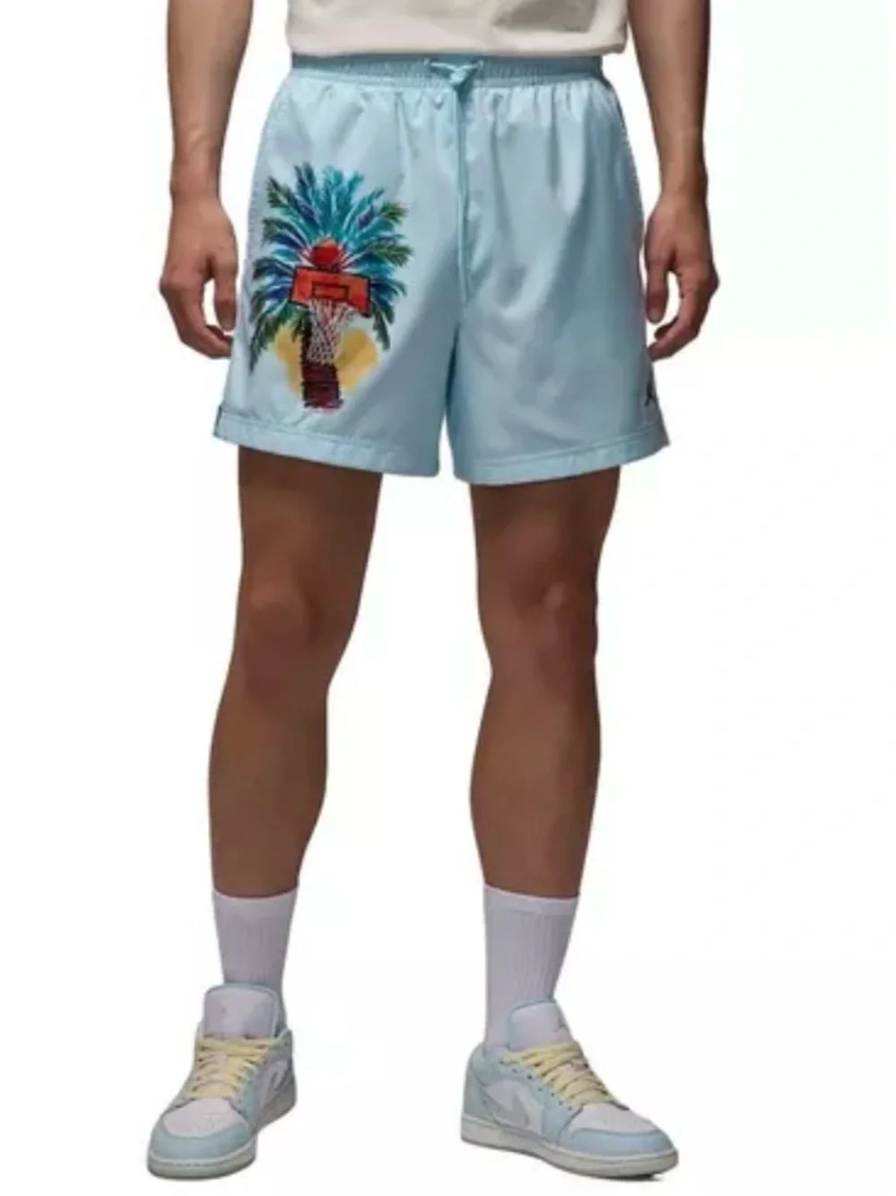 Jordan Essentials Glacier Blue Woven Lined Palm Tree Basketball Shorts Men’s XL